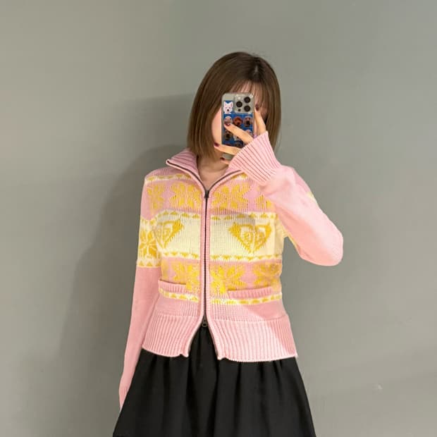 Roxy snow pattern high neck knit zip-up