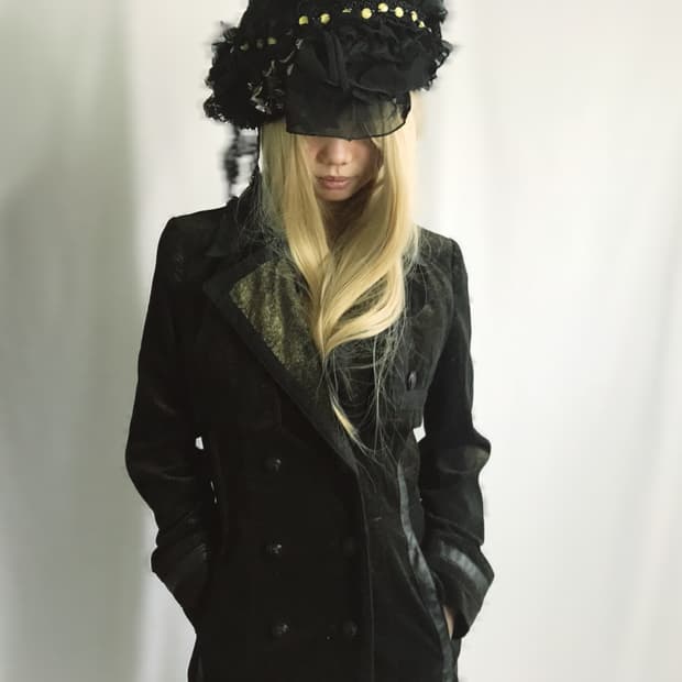 Dark-green washing/shimmer maxi coat