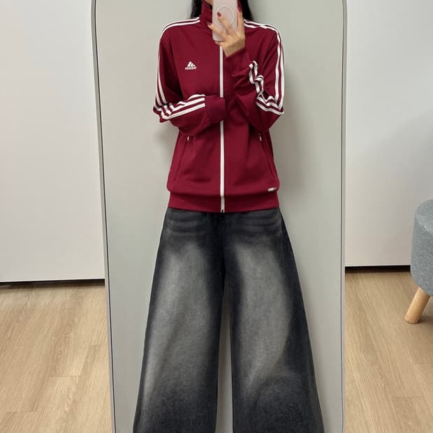 아디다스 자수로고 버건디 삼선 트랙탑 져지