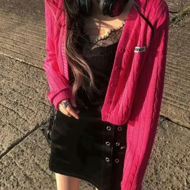 체리퀴리 라뇨 핫핑크 가디건