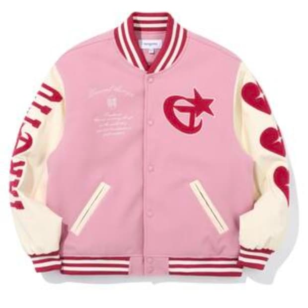 Targetto Triple Heart Pink 바시티 자켓 Free