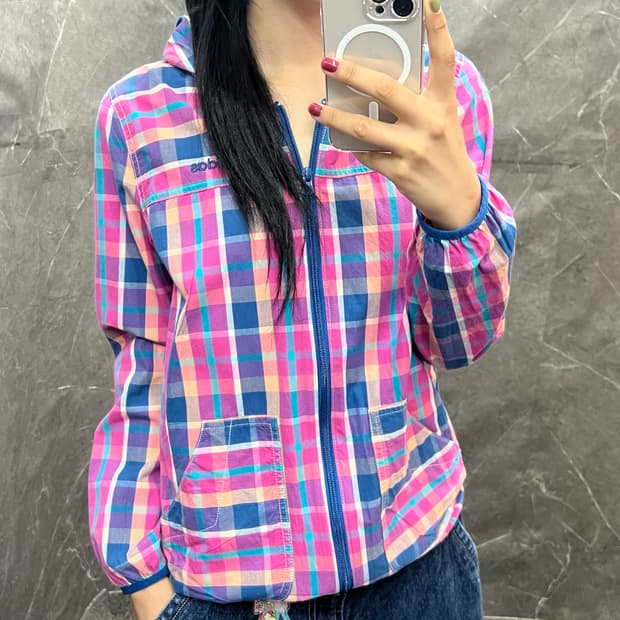 아디다스 체크 후드집업 s140