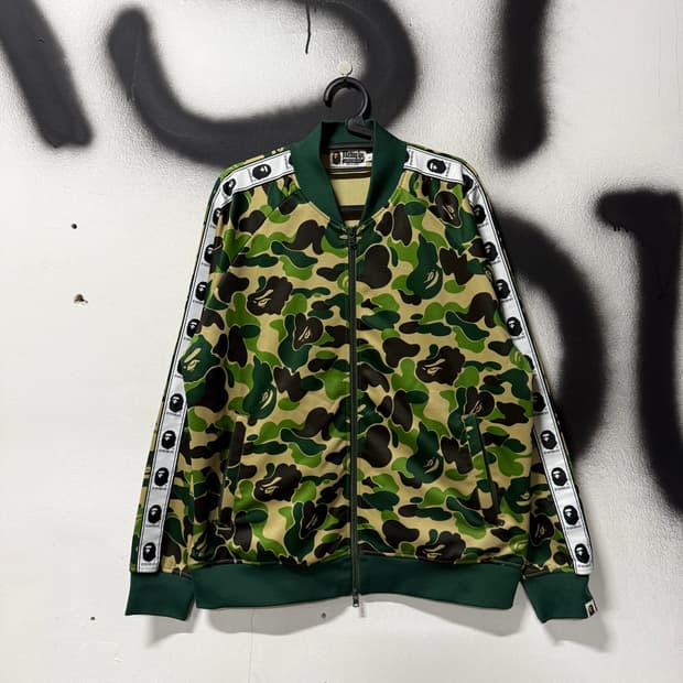 정품 베이프 ABC 카모 녹계 자카드 트랙 져지 자켓