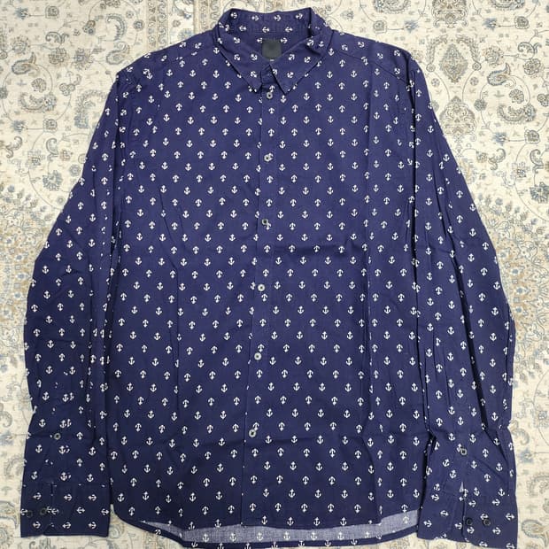 H&M 닻 패턴 네이비 셔츠 L