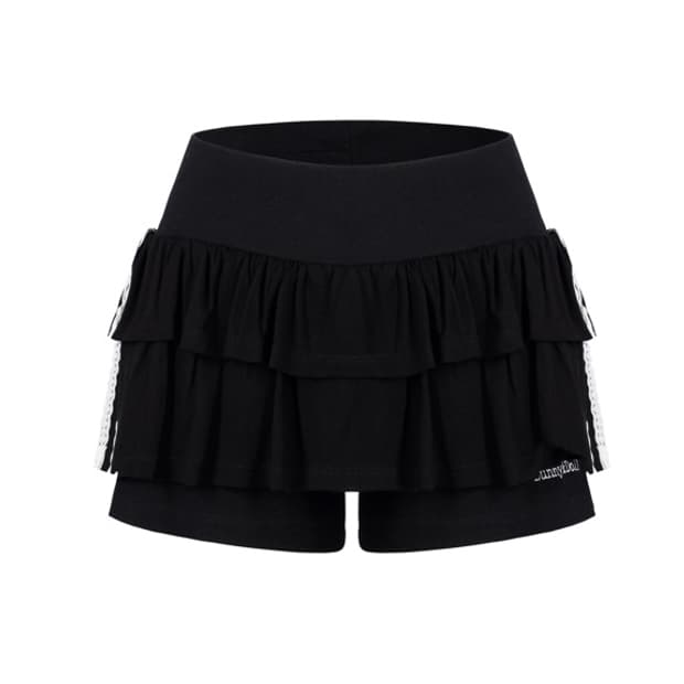 버니앤돌 코튼 프릴 스커트 팬츠 블랙