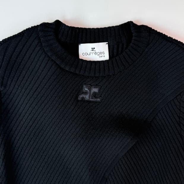 Courrèges Rib Knit Logo Long Sleeve Top