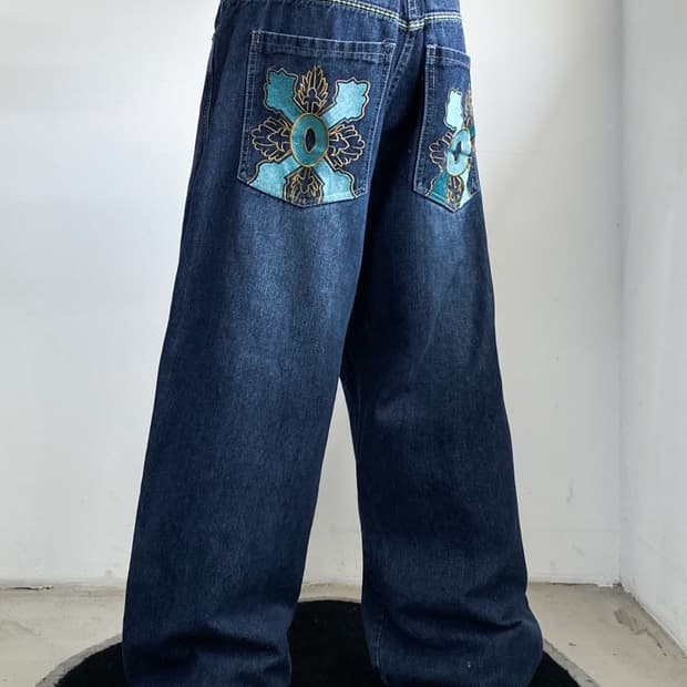 Jungle8ight 크로스엠브로이드 와이드 데님 팬츠