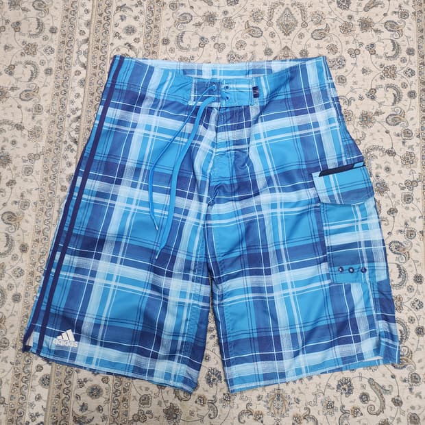 아디다스 블루 체크 웨이크/스윔팬츠 105 (36-38사이즈)
