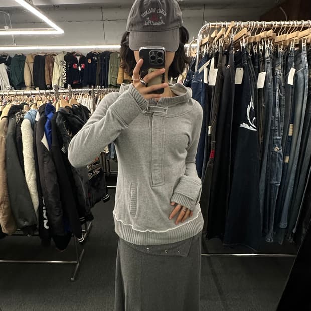L)Japanese vintage 여성 y2k 그레이 후드집업