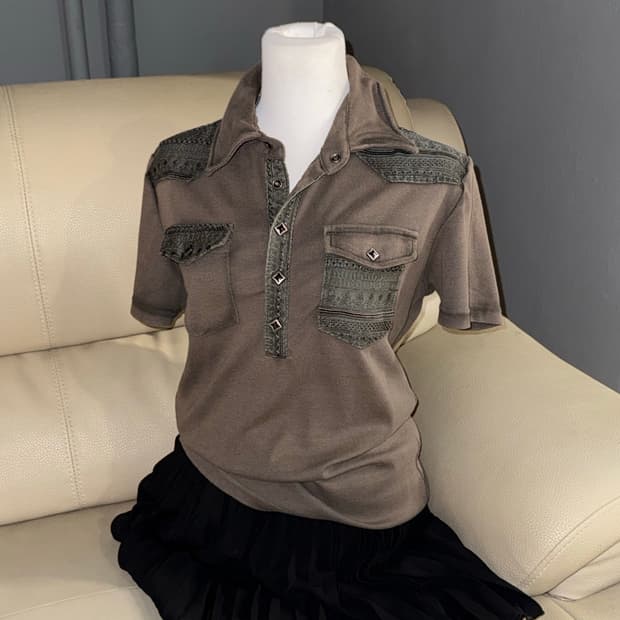 semantic design pocket detail collar top