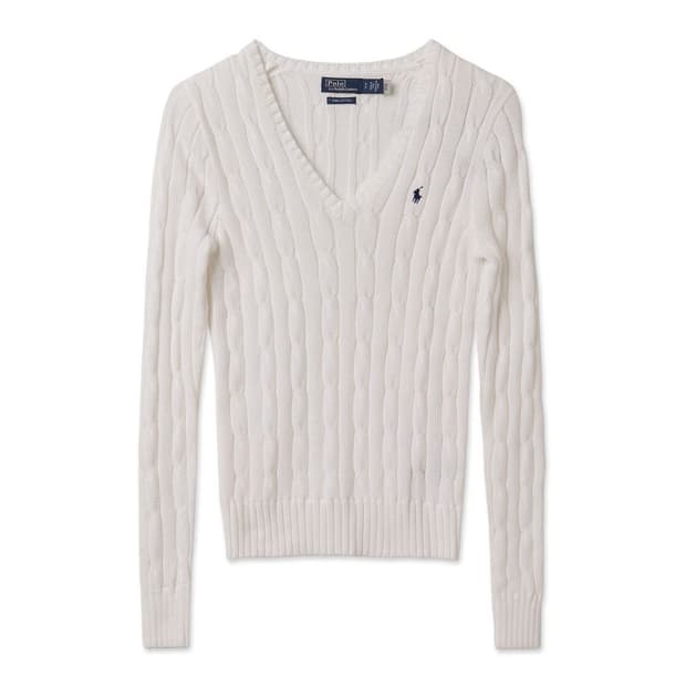폴로 랄프로렌 브이넥 꽈배기 니트 (XL, 화이트)
