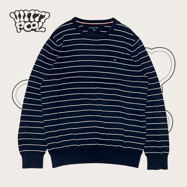 타미힐피거 스트라이프 니트 XL 네이비 