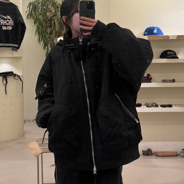 후디드 MA-1 패딩 블루종 블랙 U528