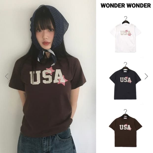 USA 반팔 티셔츠 브라운