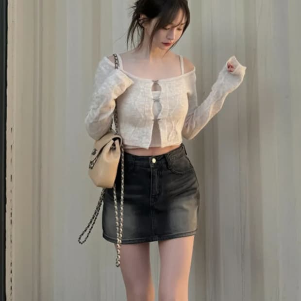 카인다미 골반볼륨업 흑청 하이웨스트 치마바지