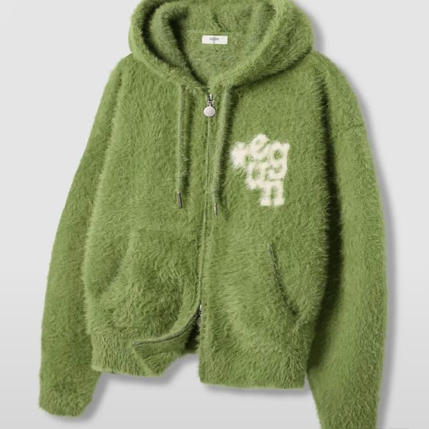 [유젠] EUG 헤어리 니트 후드 집업 (Green/사이즈2)