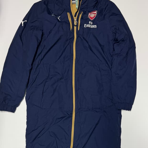 푸마 Puma 아스날 벤치코트 후드 롱패딩 네이비 M