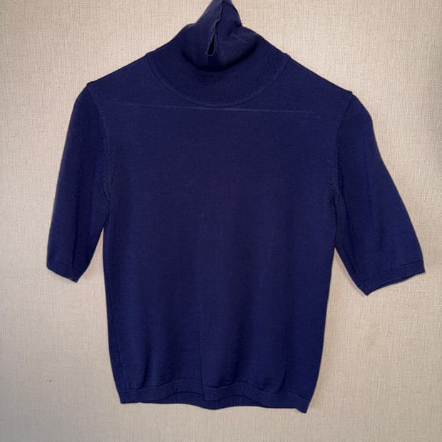 빈티지 하프넥 반팔 니트 네이비