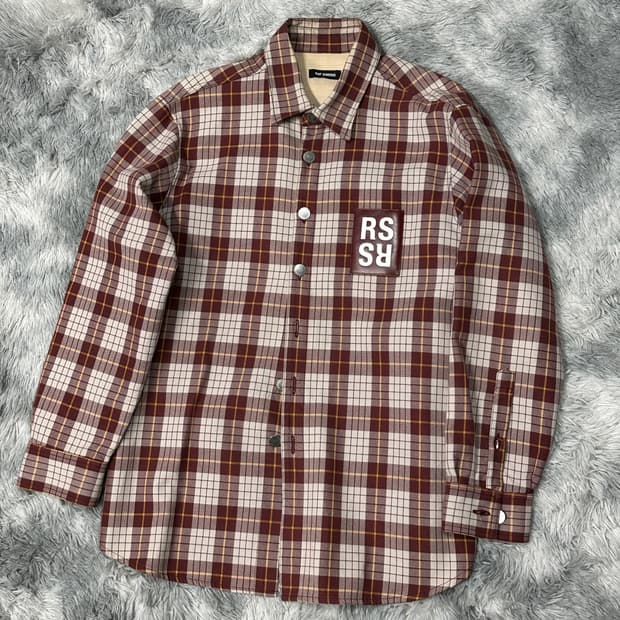 라프시몬스 18ss 패치 런웨이 체크셔츠 XL