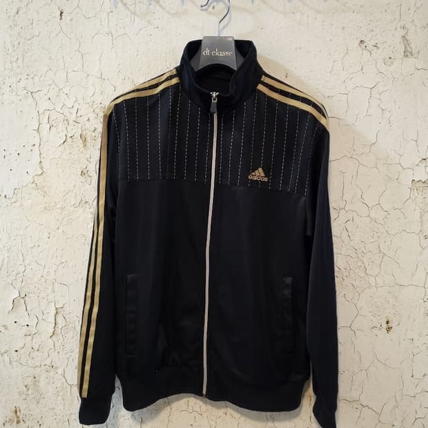 아디다스 블랙/골드 삼선 트랙 자켓 100