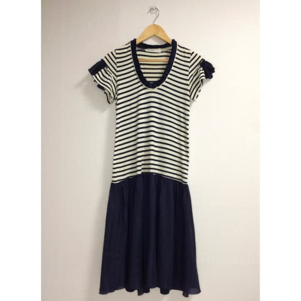 Sacai luck 사카이럭 아이보리 스트라이프 프릴 컷 원피스