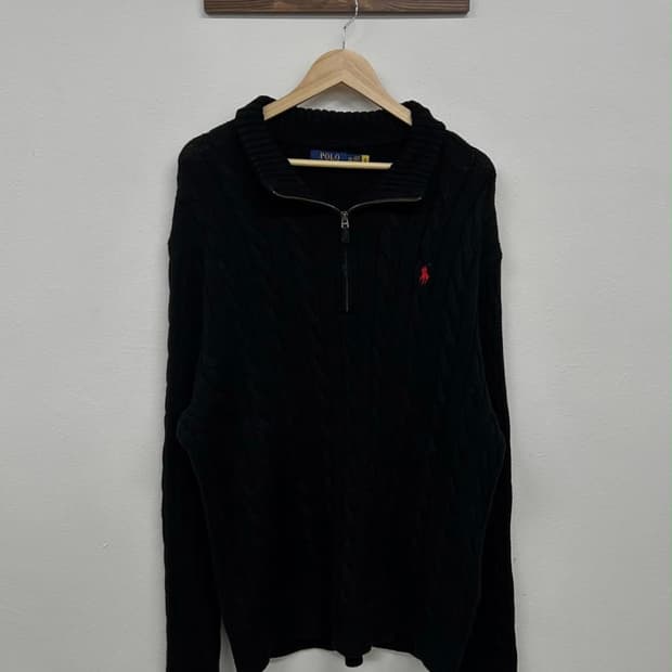 폴로 랄프로렌 반집업 니트 블랙 레드포니