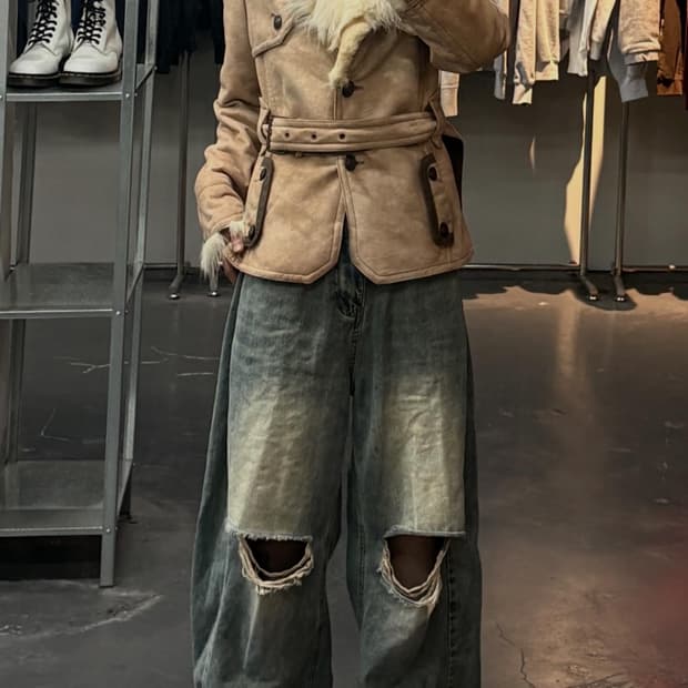 REIZ XXI  퍼 트리밍 스웨이드 무스탕 자켓 A3567