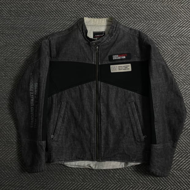 00s 후부 올드스쿨 흑청 데님 바이커 자켓o 3881