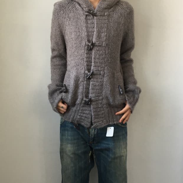 Duffle button hood knit cardigan