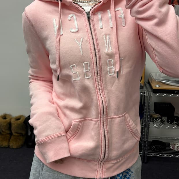 아베크롬비 아치로고 핑크 후드집업