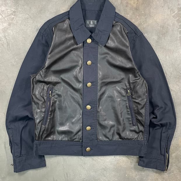 빈티지 레더 트림 트러커 자켓