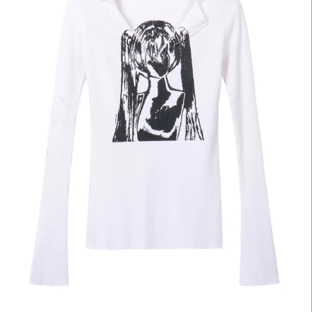 본네 Bonnae 카라 그래픽 탑 화이트