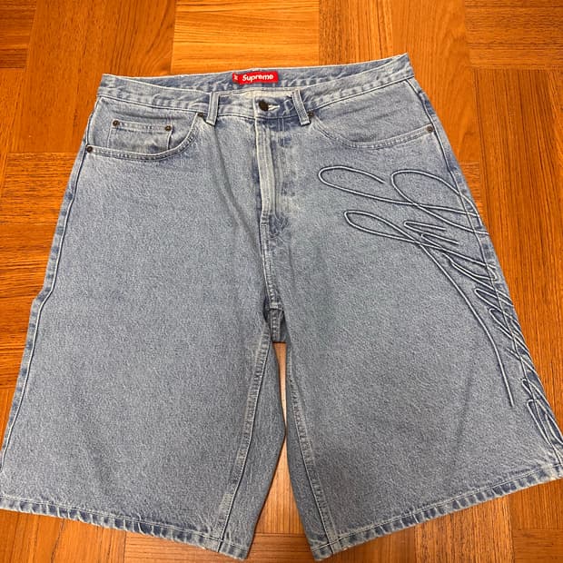 슈프림 스크립트 배기 데님쇼츠 