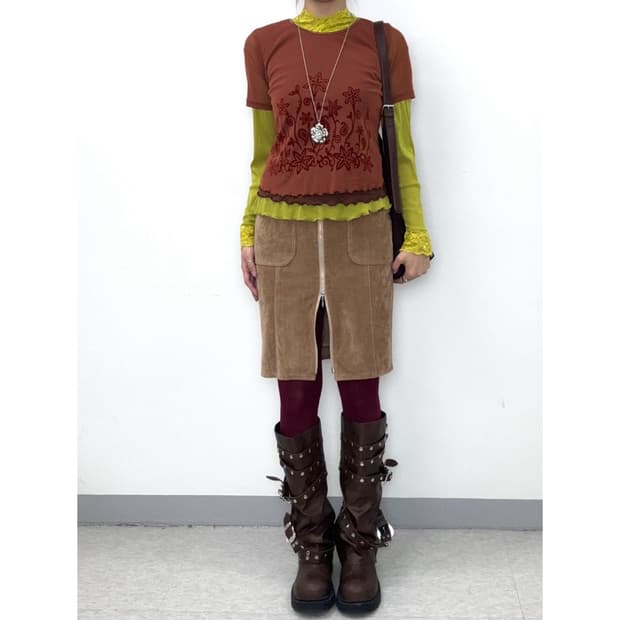 빈티지 브라운 스웨이드 스커트