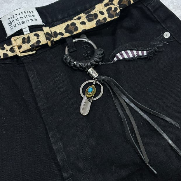 Oribell 빈티지 소가죽 티키석 깃털 O링 키링 열쇠고리