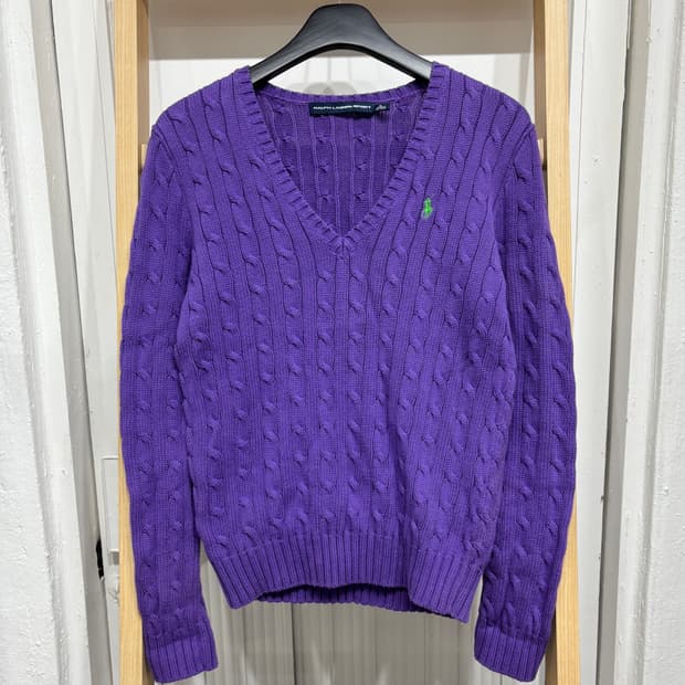 폴로 여성 브이넥 꽈배기 니트