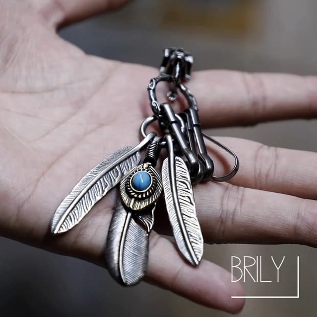 [Unisex] ROS 피더 터키석 팬던트 스컬 후크 키링 백참