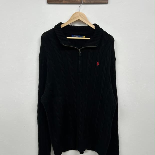 [XXL] 폴로 랄프로렌 블랙 케이블 니트 하프 집업