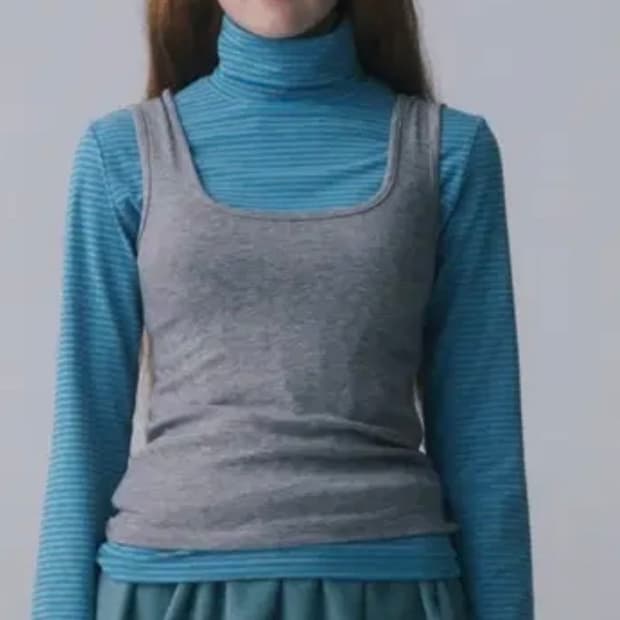 펀프롬펀 stripe high neck layerd tee grey
