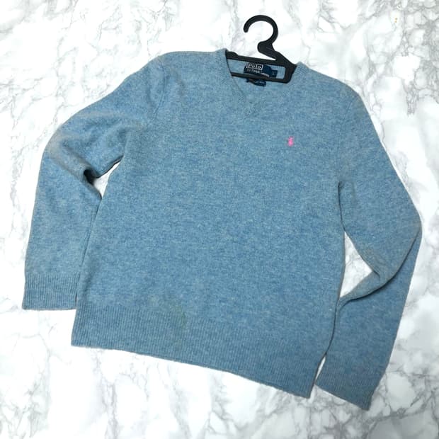 폴로 랄프로렌 브이넥 니트 스웨터 스카이블루