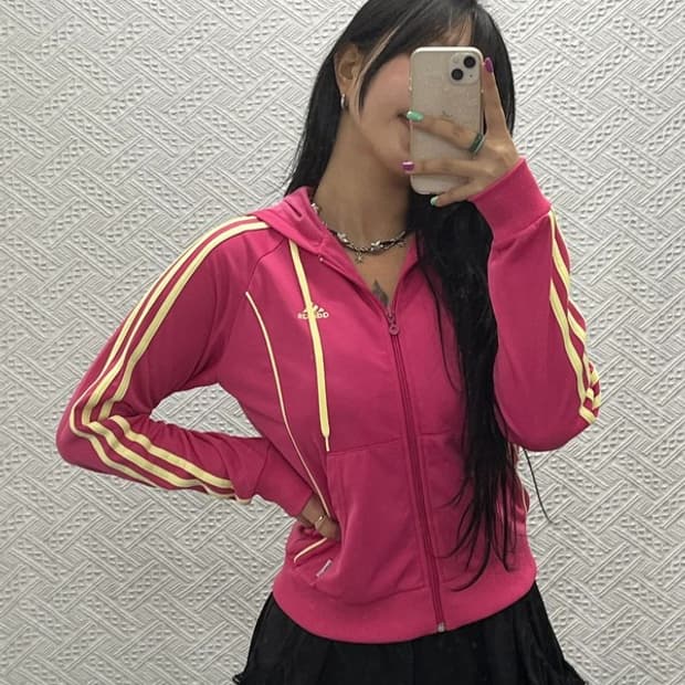 아디다스 Y2K 핑크옐로우 트랙탑 져지 후드 집업 90 C06694