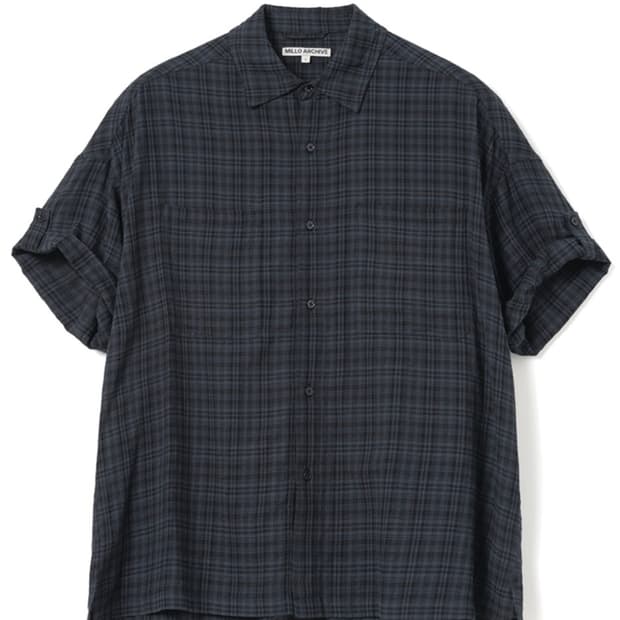 밀로 아카이브 링클 체크 롤업 하프 셔츠 빈티지 블루 XL