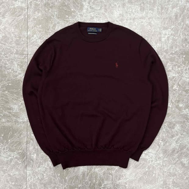 폴로 랄프로렌 버건디 워셔블 메리노 울 맨즈라인 크루넥 니트(M)