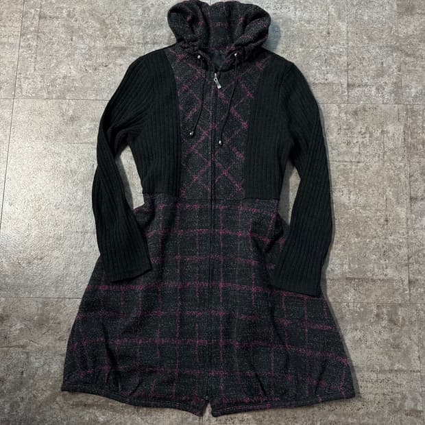 셔링 스트링 넥 니트 집업 원피스