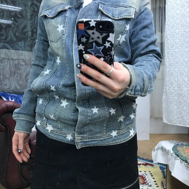 디젤 빈티지 여성 별 프린팅 데님 트러커 자켓 