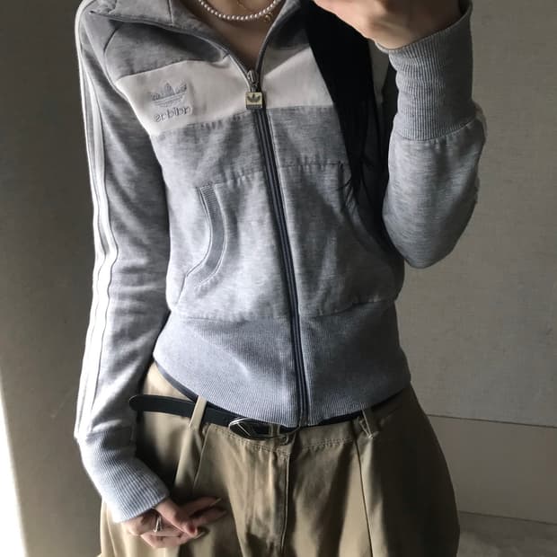 아디다스 그레이 실버 슬림핏 후드집업