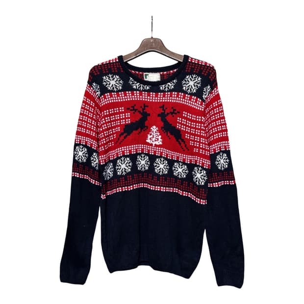 USA VINTAGE 레인디어 홀리데이 패턴 니트 스노우플레이크 디테일