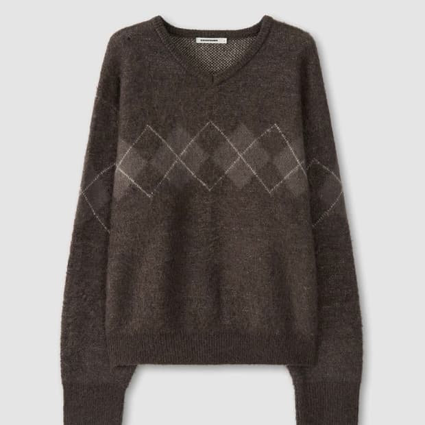 엑스컨테이너 헤어리 아가일 브이넥 니트 브라운 M