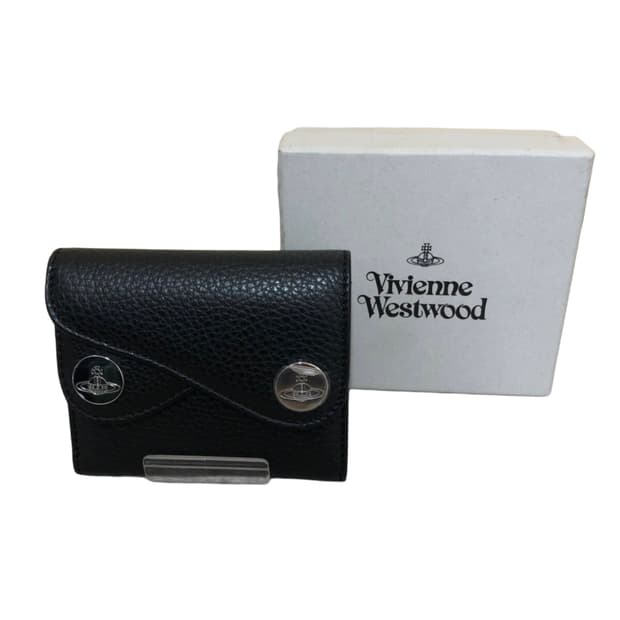 비비안 웨스트우드 아카이브 은장 orb 블랙레더 하프월렛 반지갑
