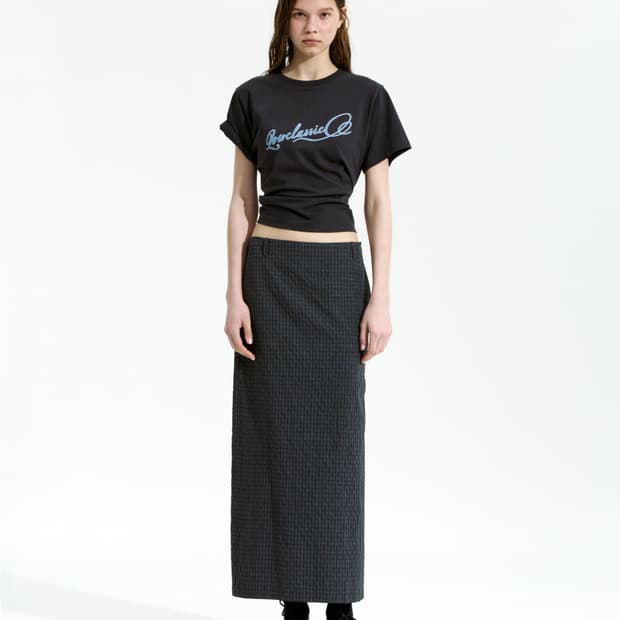 로우클래식 SLIT CHECKED LONG SKIRT_BLACK